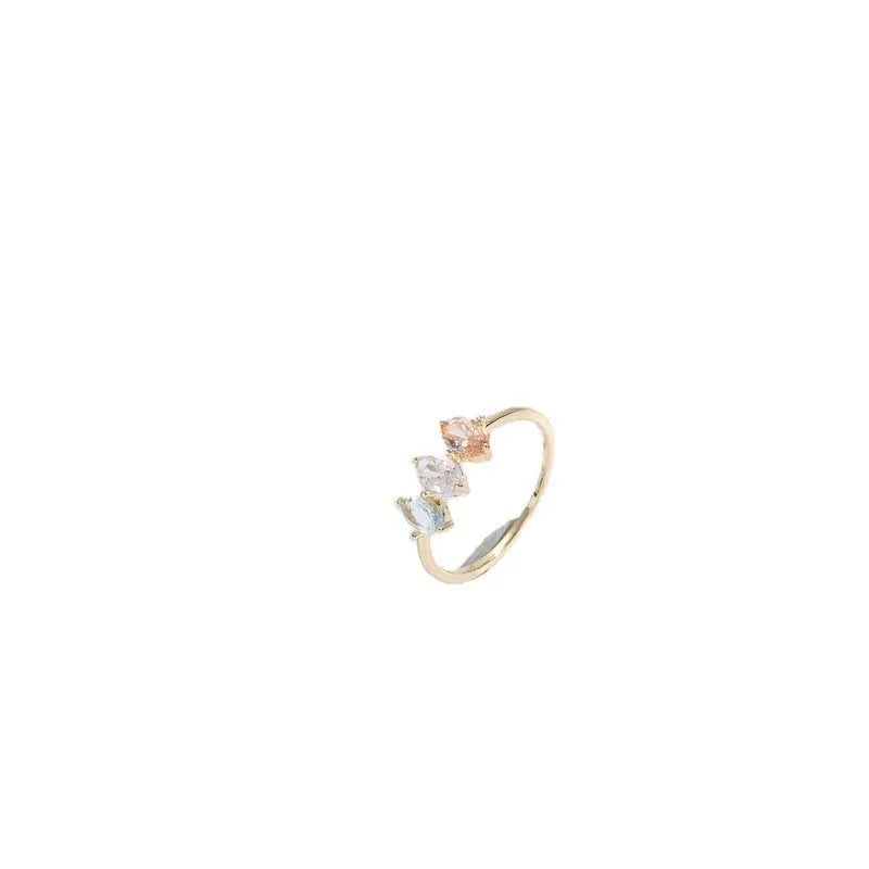 Geometric triangle birthstone ring with horse eye tricolor zircon stone in 14k gold plating