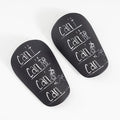 Football training shin guards in PU material showing black, blue, white, and white-black colour options
