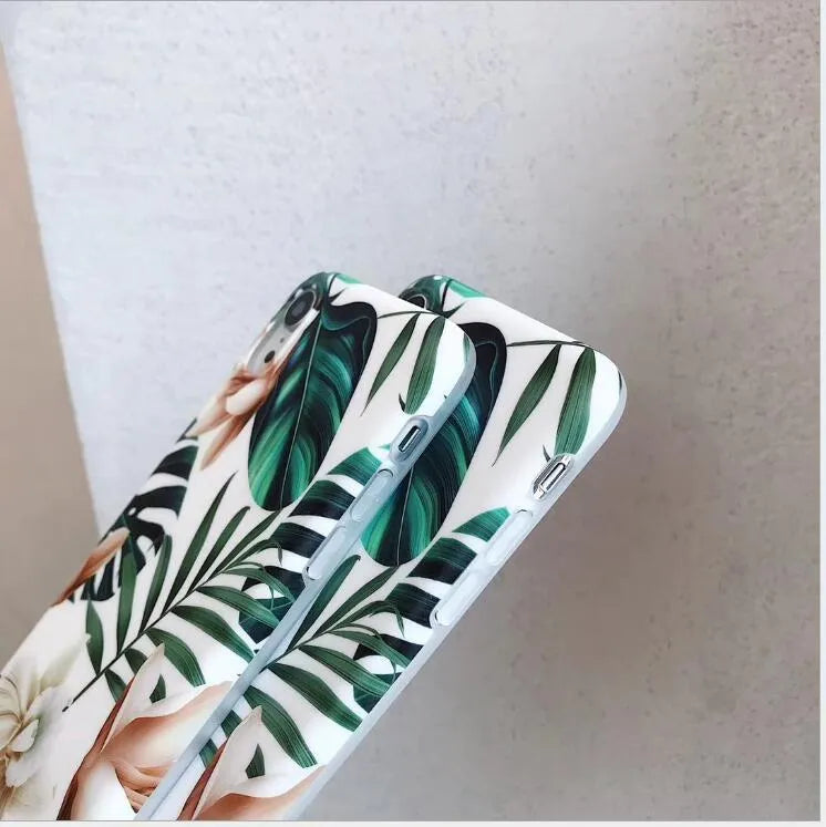 Banana leaf floral pattern TPU back case for Apple iPhone in flower leaves colour