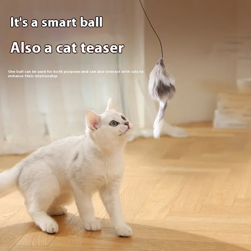 Automatic cat teasing ball with plush mouse rolling on floor