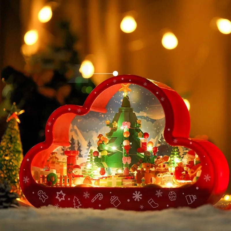 Assembled building block cloud night lamp with decorative mirror and LED table light on desk