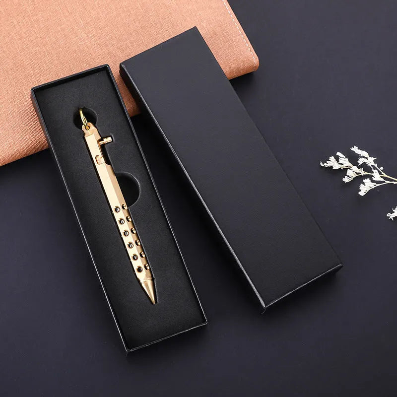 Solid brass hexagonal bolt roller pen with a 0.5mm tip shown in natural brass colour.