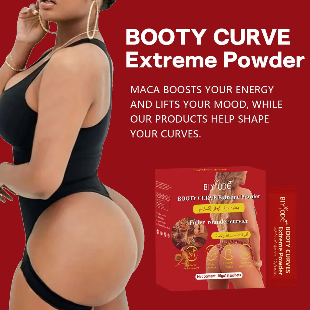 Box of Booty Curve Extreme Powder herbal supplement coffee with 18 sachets and certifications