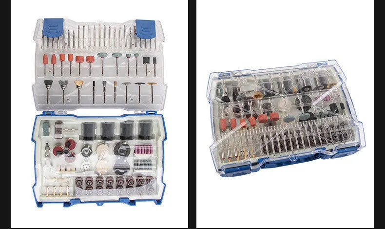 365pc electric grinder accessory set with cutting discs, grinding wheels, sandpaper, and wire brushes in alloy construction