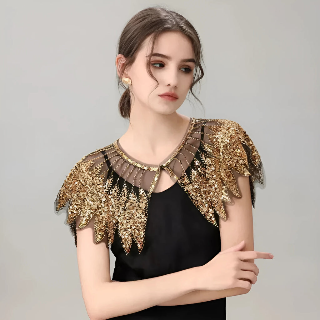 Champagne polyester bridal front and rear shawl draped over shoulders for wedding wear