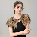 Champagne polyester bridal front and rear shawl draped over shoulders for wedding wear
