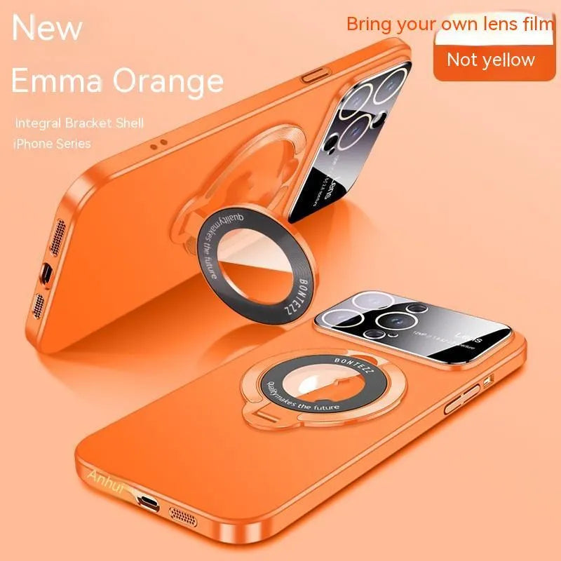 Frosted magnetic iPhone case with invisible bracket and large window display in dark purple colour