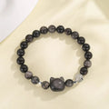 Women's obsidian cat couple bracelet with electroplated finish in silver or white agate colour