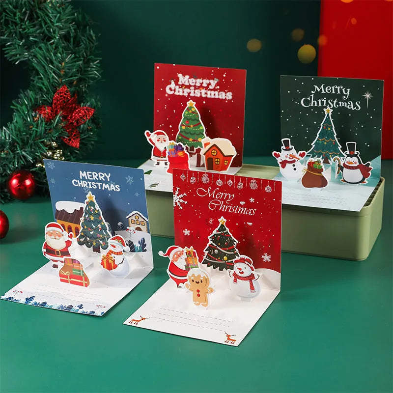 Three-dimensional blessing greeting card handmade cardboard fold fresh style in cyan colour option