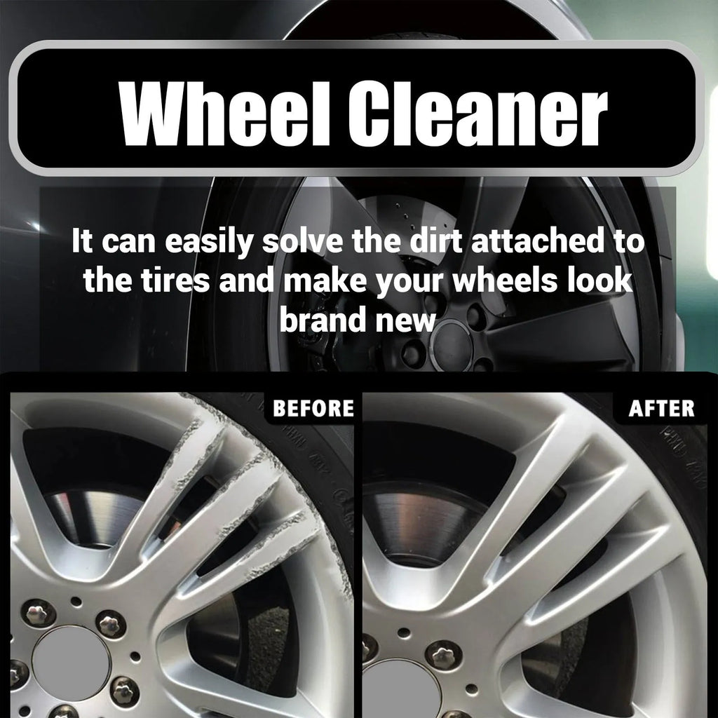 Car tyre cleaner spray bottle and microfibre towel for wheel cleaning
