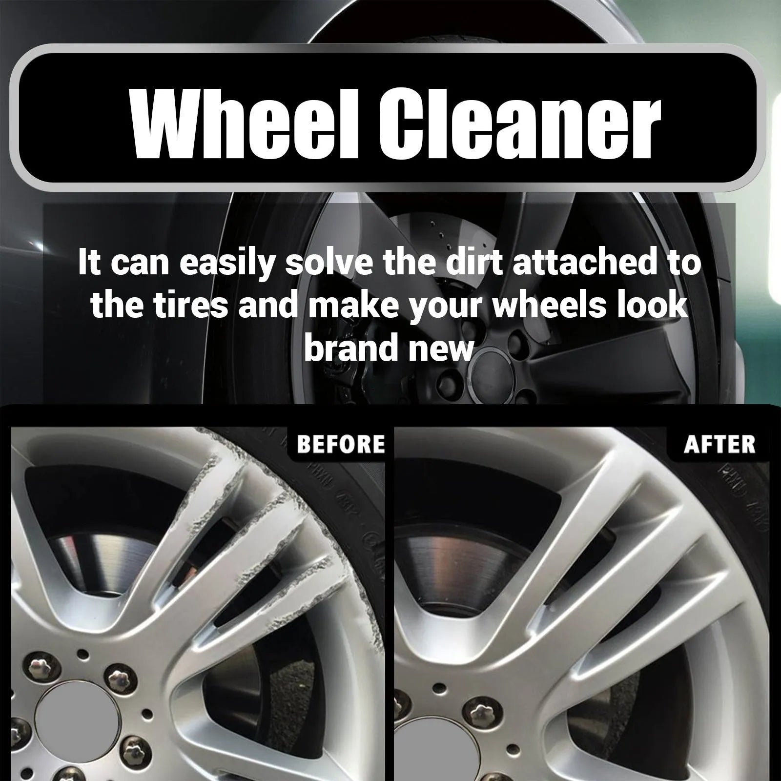 Car tyre cleaner spray bottle and microfibre towel for wheel cleaning