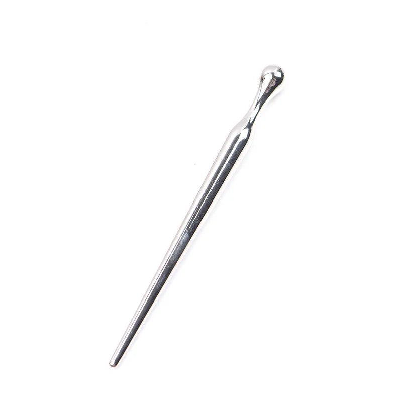 Silver stainless steel urethral horse eye stick with eight round metal beads measuring 8cm length