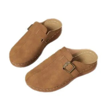 Women's lightweight wedge slipper in cloth with rubber sole, shown in one of five colours.
