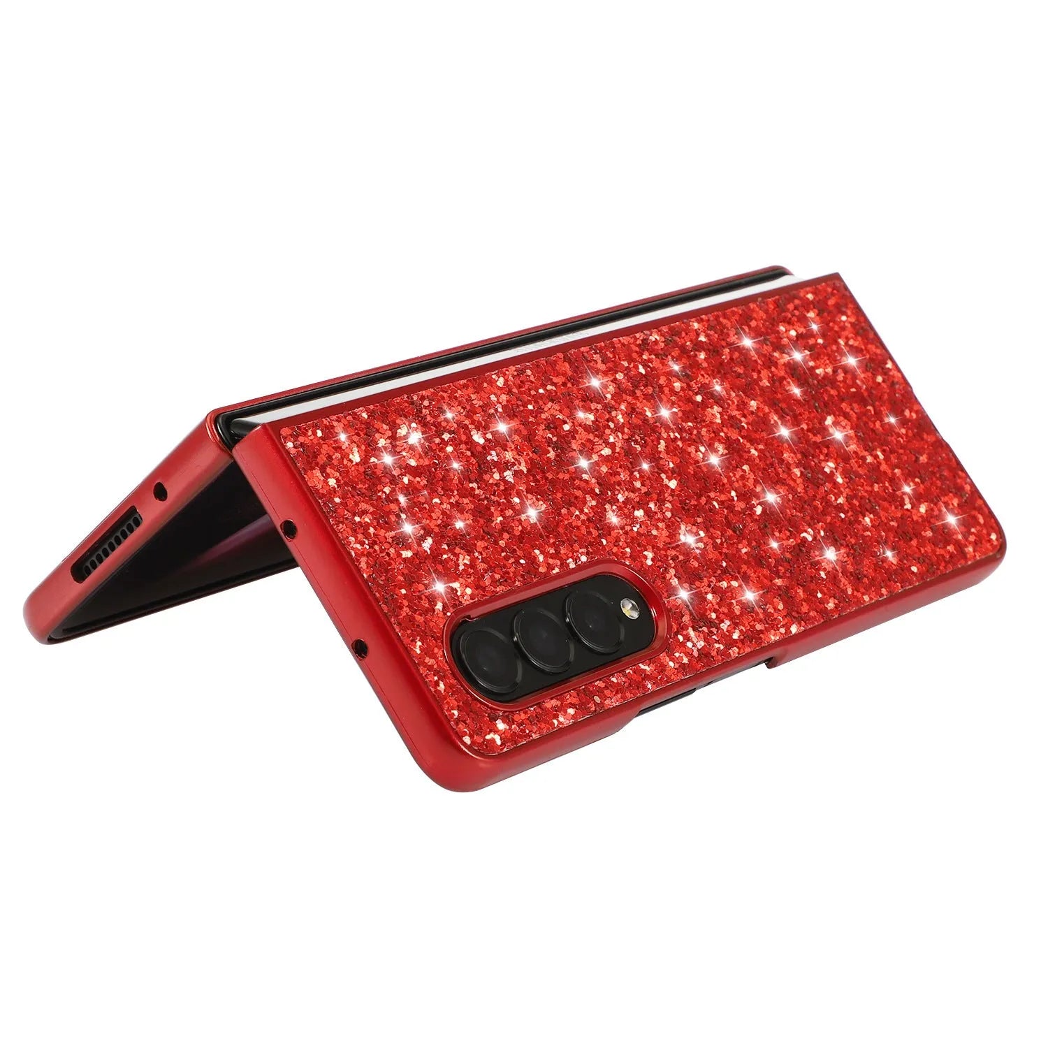 Electroplated shimmering powder sequins folding hard shell phone case for Samsung, multiple colour options, PC material