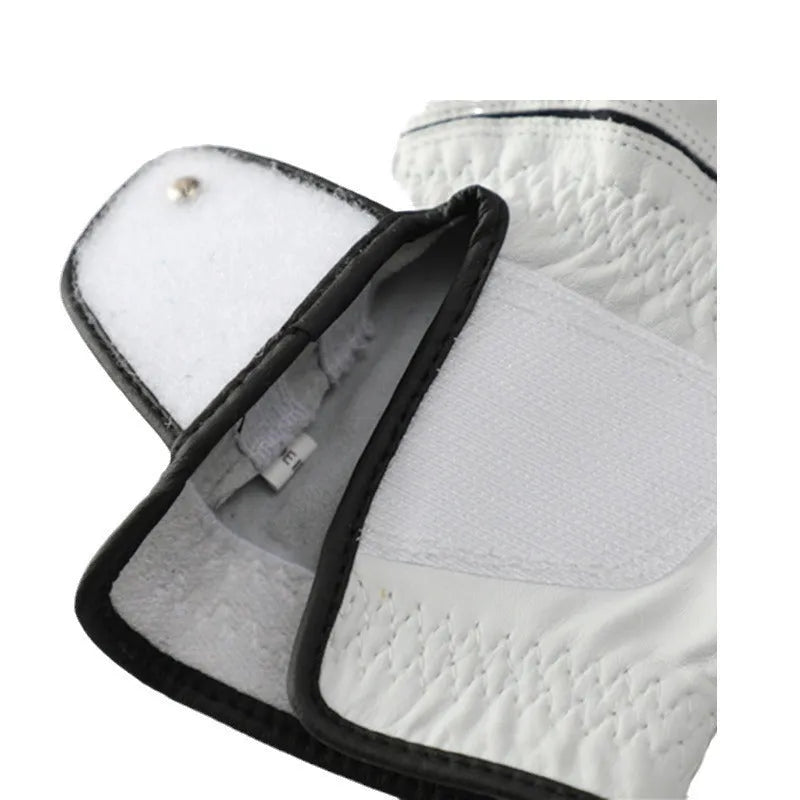 Men's white half sheepskin golf glove showing non-slip palm and casual design.
