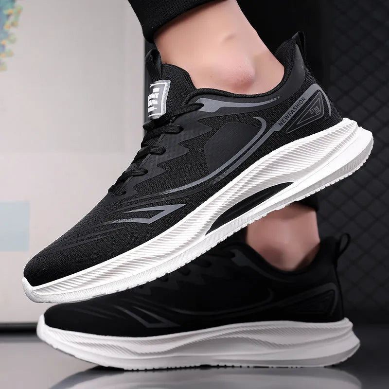 Men's low-top casual sneakers in breathable woven mesh with a round toe and rubber sole.