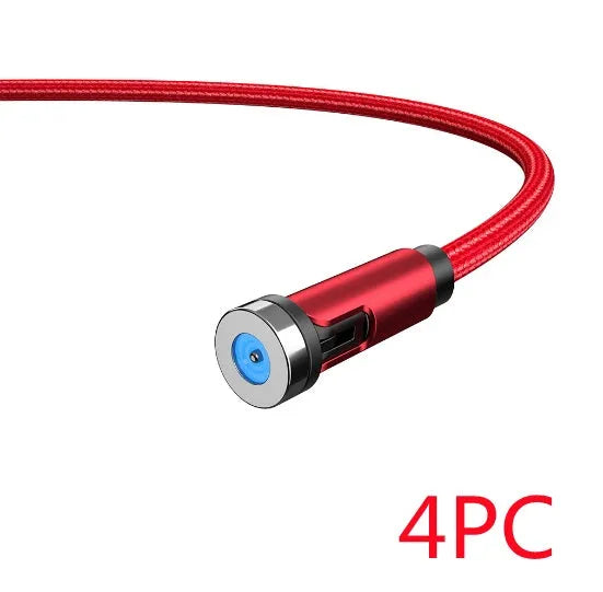 Essager black magnetic charging cable with blue LED light, showing 360-degree rotating connector.