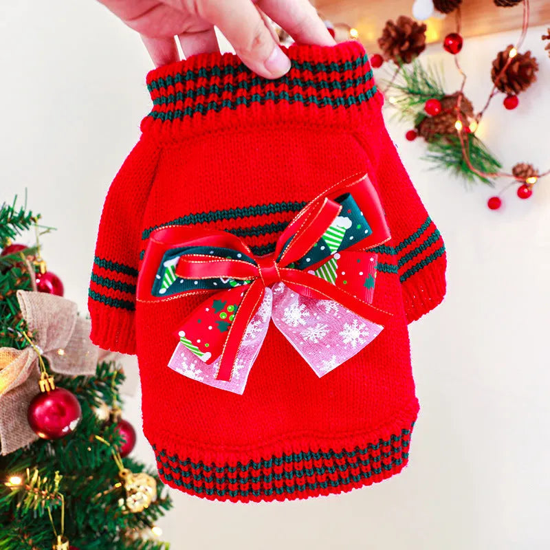 Red Christmas dog jumper with 'Merry Christmas' text on a small dog