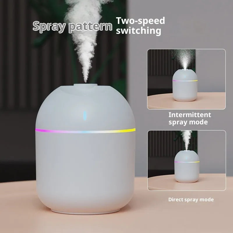 USB plastic humidifier with colour light and water drop spray in white