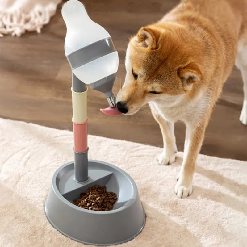 Green adjustable standing water dispenser for pets with detachable pole and ball-tip nozzle on a stable base.