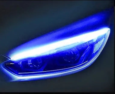 Car LED daytime running light strip with silicone body and coloured flowing turn signal effects