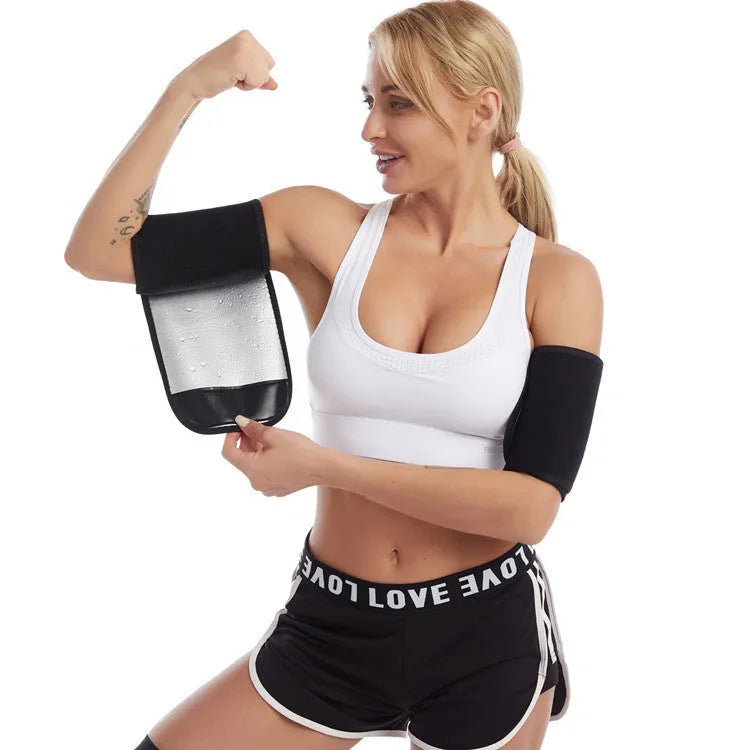 Butterfly arm band fitness exercise sweat band in free size polyester fibre, showing waist support and shaping design