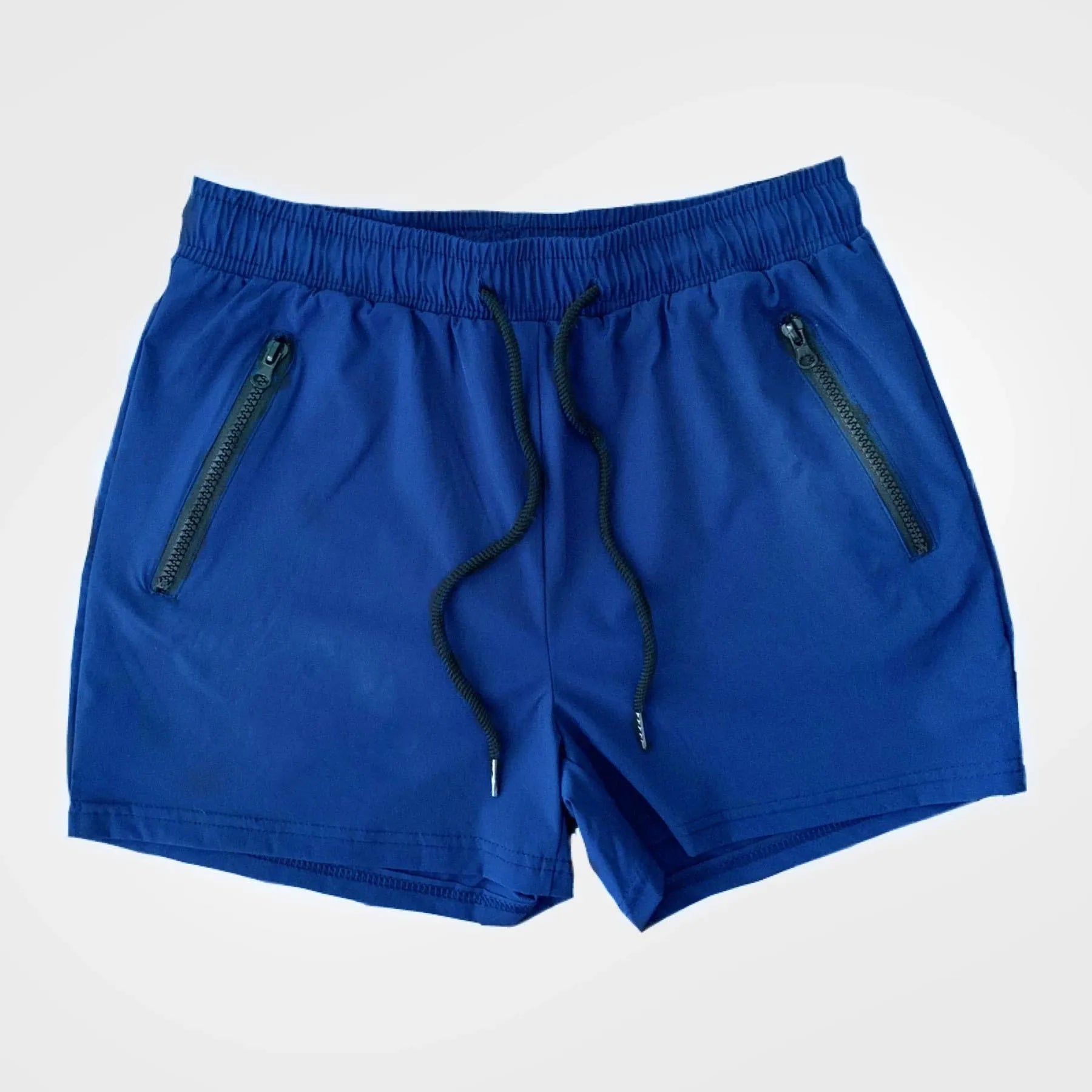 Men's blue casual sports shorts with a mid-waist fit, made from quick-drying polyester fabric.