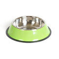 Stainless steel and colourful melamine dual pet bowl with non-slip base for food and water feeding