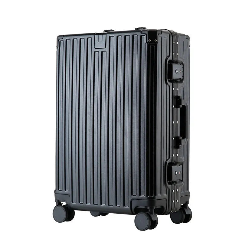 Hard shell aluminium frame luggage in avocado green with USB port and universal wheels.