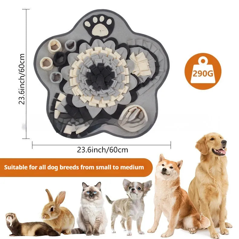 Flower Gray Series plush sniffing mat for dogs and cats with hidden treat pockets in gray pentagram pattern