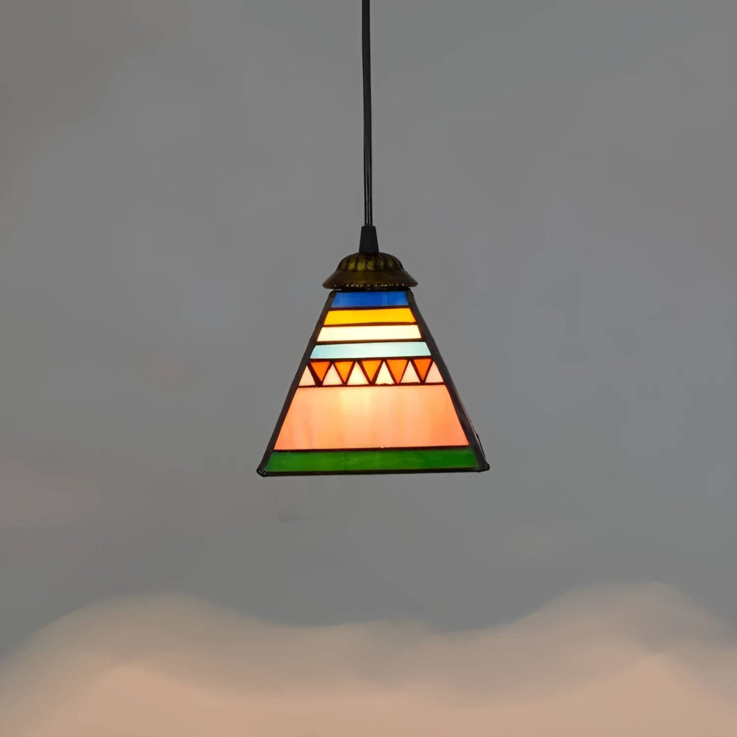 Art stained glass droplight chandelier with coloured glass shade and iron ceiling plate
