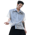 Blue and white gradient men's casual half-sleeve shirt with a loose fit