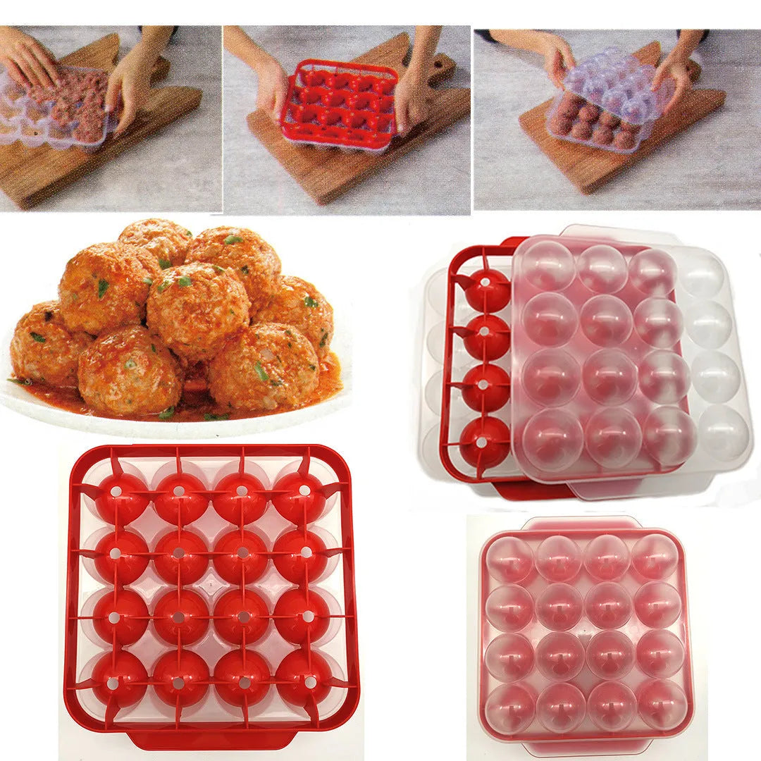 Meatball maker in green PP plastic on a kitchen surface, 22cm size