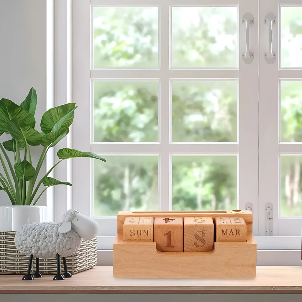 Solid wood simple desk calendar block in small and large size options
