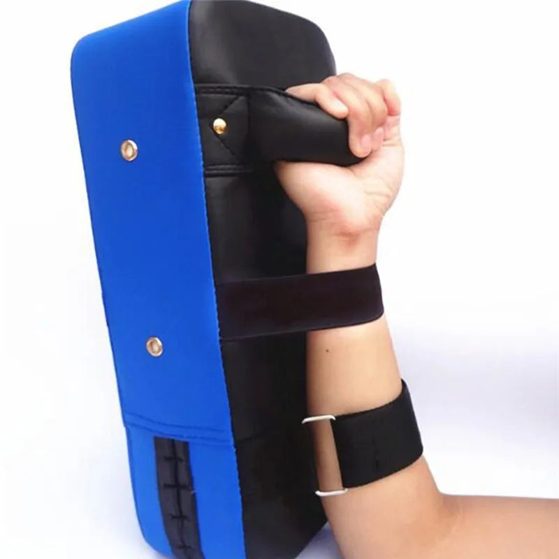 Square foot target pad boxing training prop in blue vertical orientation