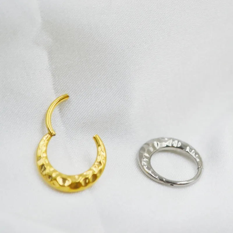 Titanium alloy concave-convex nose ring with carved surface in gold or silver finish options