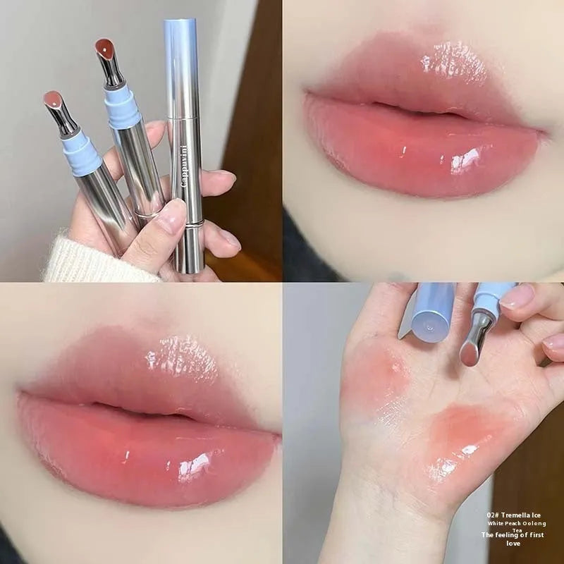 Mirror water light lip gloss lipstick in transparent fruit ice shade showing sheer glossy finish