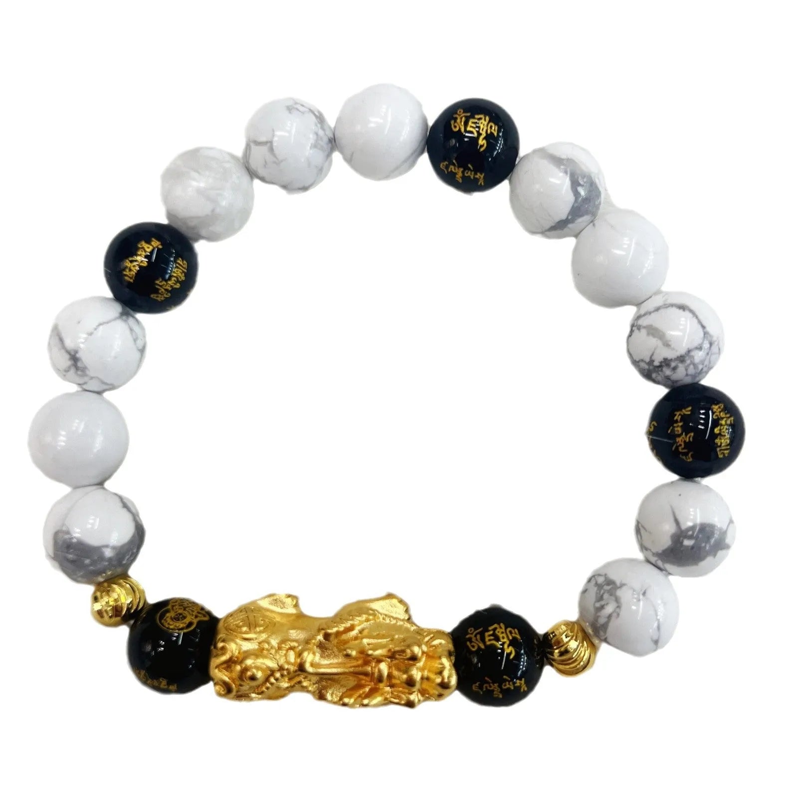 White turquoise and black agate couple bracelet with adjustable 15-17cm length and handmade vintage design