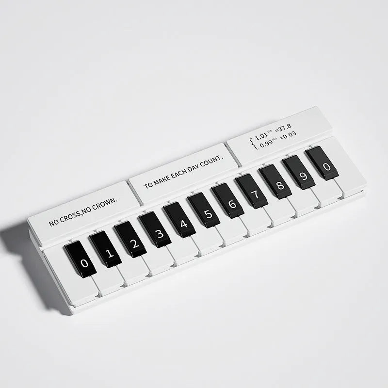Black and white plastic piano-shaped temporary parking sign for car dashboards.