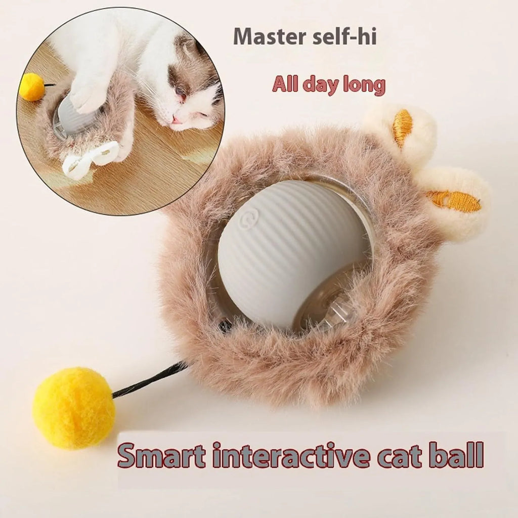 Automatic rotating rolling ball pet toy in grey, green, or red colours for interactive cat and dog play