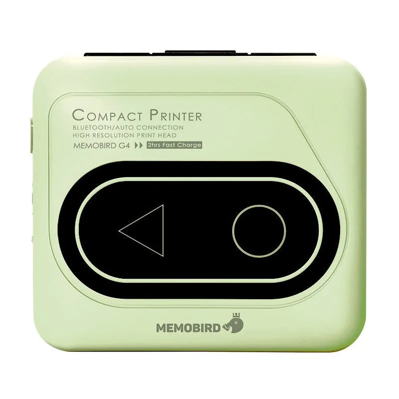 Avocado green Bluetooth thermal mini printer next to mobile phone, showing its compact 87x79x39mm size.
