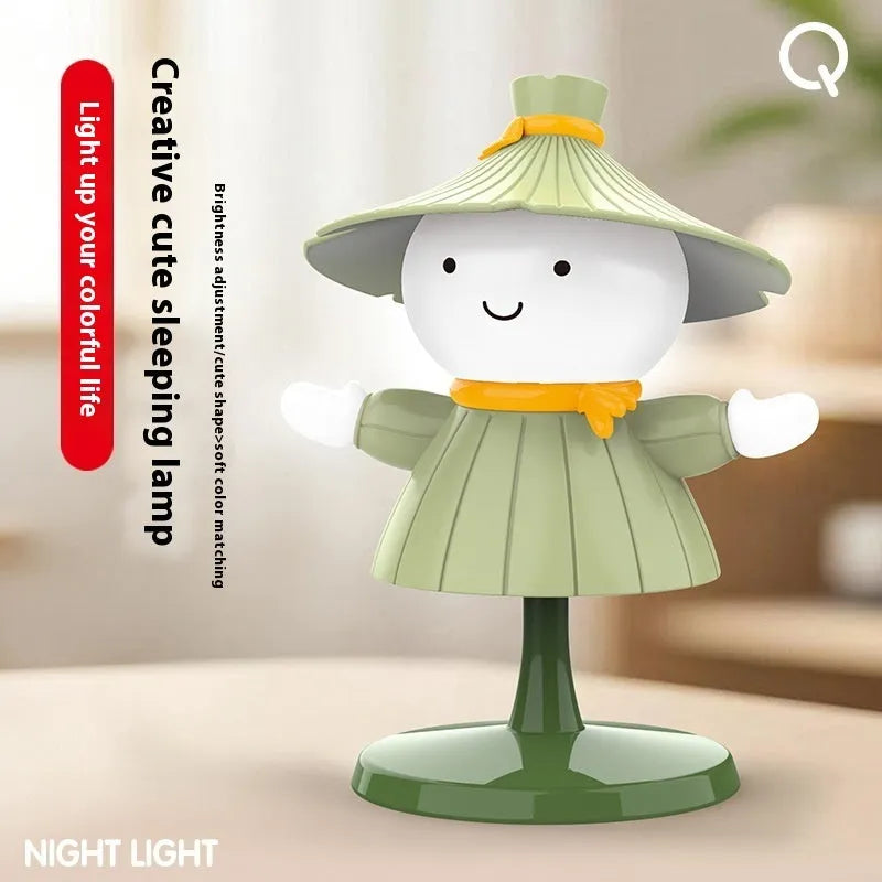 Dimmable rechargeable cartoon scarecrow small night lamp in three colours