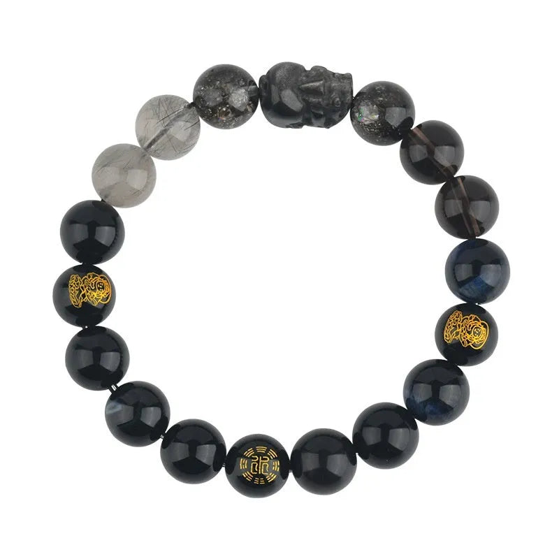 Handmade five elements natural crystal bracelet showing geometric beads in an elemental colour.