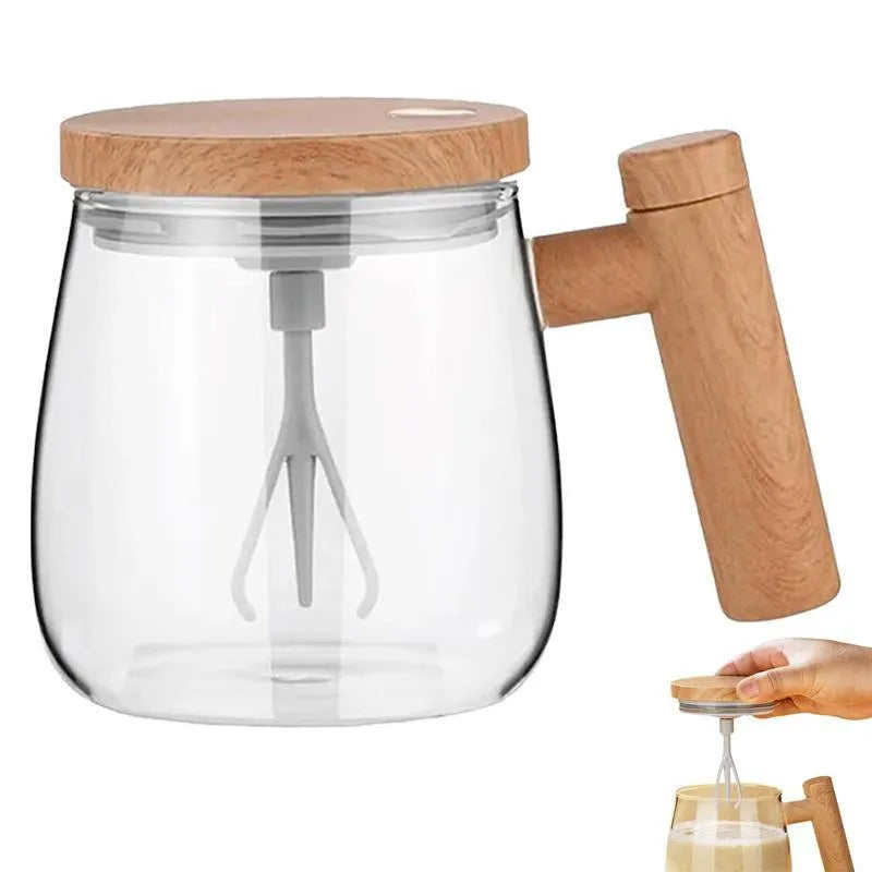 400ml electric self-stirring coffee mug in borosilicate glass with automatic mixing button