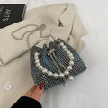 Light diamond pattern PU leather crossbody bucket bag with chain strap in multiple colours