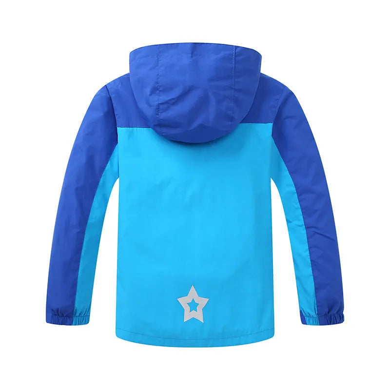 Boys' thin blue acetate jacket with long sleeves and front zipper for children over 140cm tall
