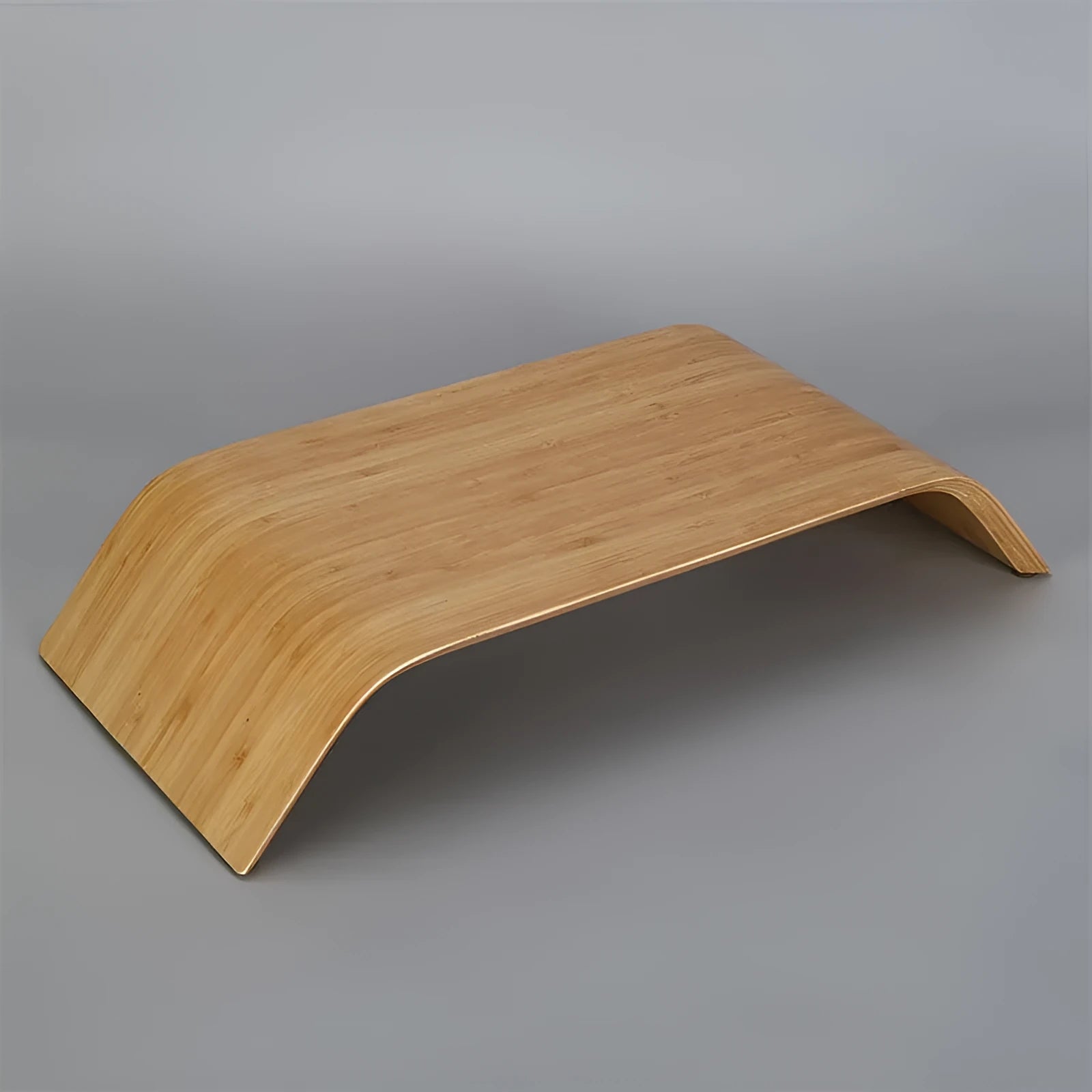Walnut laptop stability bracket stand in bamboo leather colour on a desk