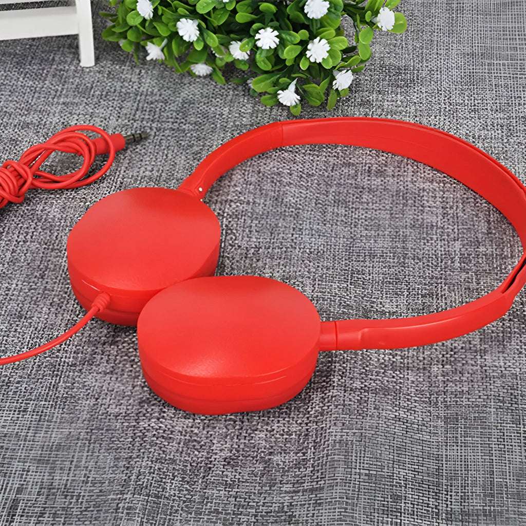 Retro solid colour over-ear headset with silicone headband and 1.2m cable shown in black