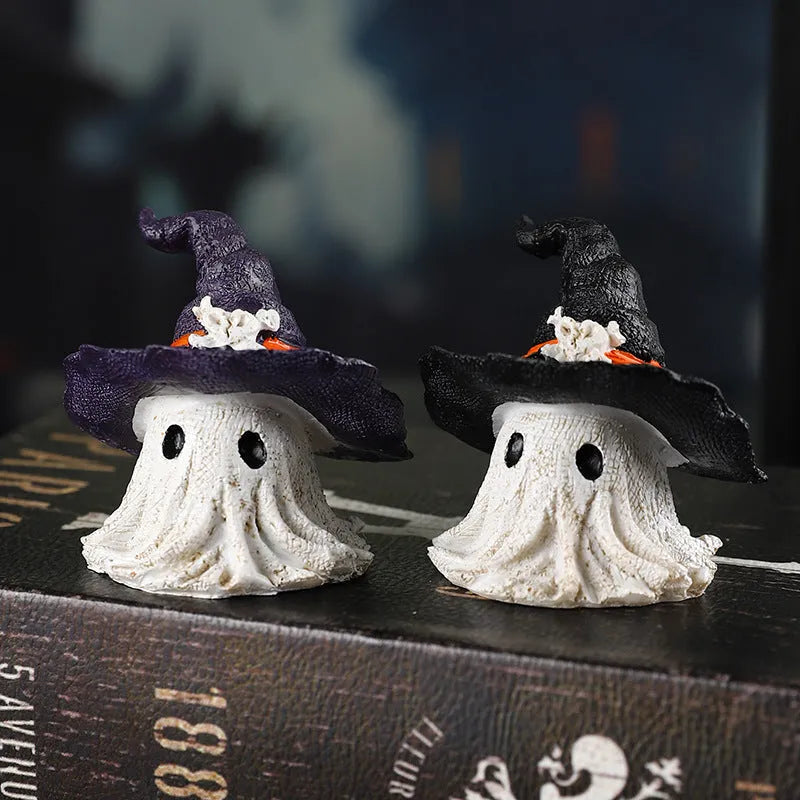 Handmade resin wizard hat ornament in black and purple for Halloween and Christmas decoration.