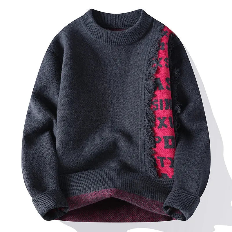Men's loose fit knitted pullover in rabbit fur blend fabric with ribbed hemline